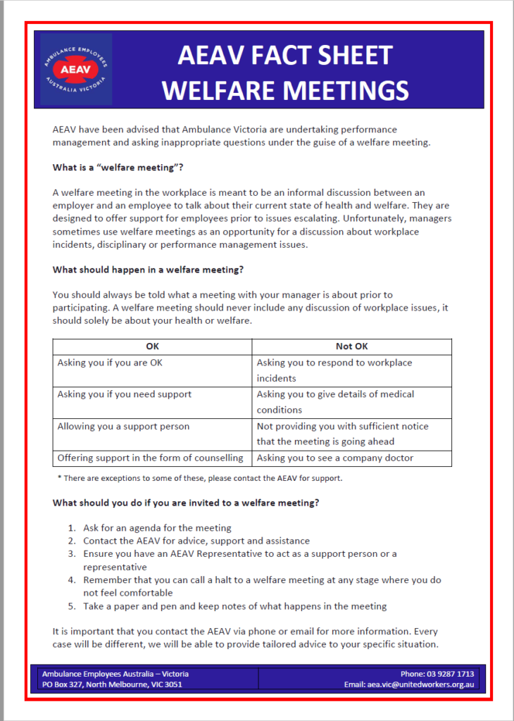 Welfare Meetings Factsheet Ambulance Employees Australia Victoria